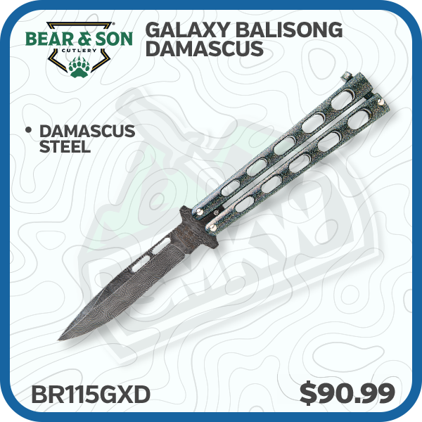 Bear & Son Galaxy Balisong Damascus Drop Point