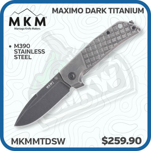 MKM Maximo Folding Knife 3.23in plain Drop Point Dark Titanium