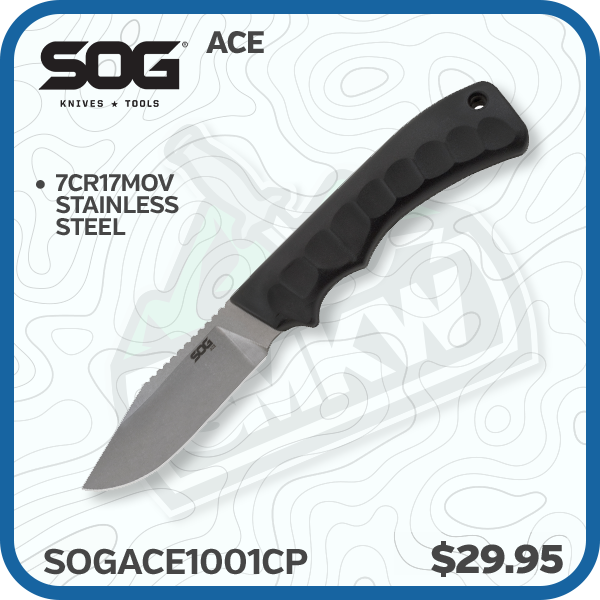 SOG Ace 3.8in Stonewash Clip Point Fixed Blade Knife