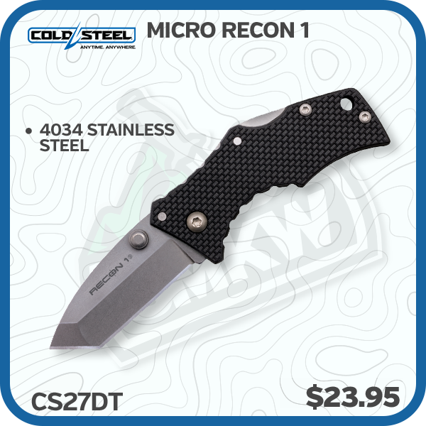 Cold Steel Micro Recon 1 Folding Knife 2in Plain Stonewash Tanto