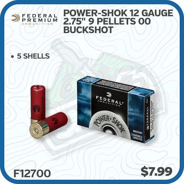 Federal Power-Shok 12 Gauge Ammunition 2.75" 9 Pellets 00 Buckshot 5 Shells