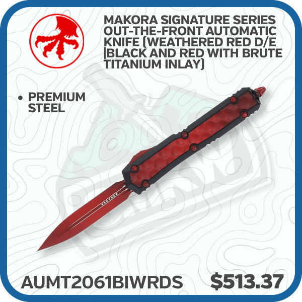 Microtech Makora Signature Series Out-the-Front Automatic Knife (Weathered Red D/E |Black and Red with Brute Titanium Inlay)