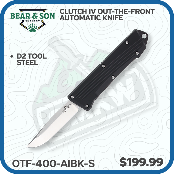 Bear & Son Clutch IV Out-the-Front Automatic Knife (D2 Clip Point | Black Aluminum)