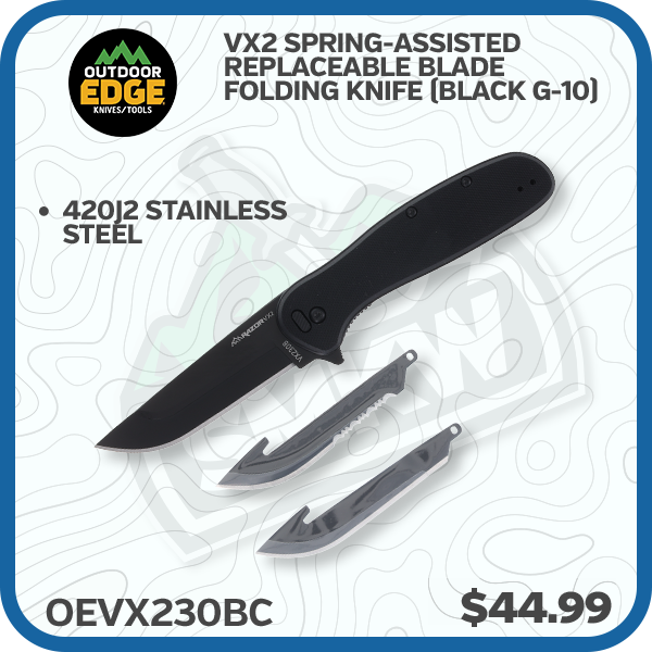 Outdoor Edge VX2 Spring-Assisted Replaceable Blade Folding Knife (Black G-10)