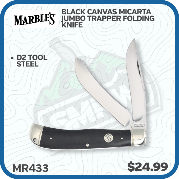 Marbles Black Canvas Micarta Jumbo Trapper Folding Knife