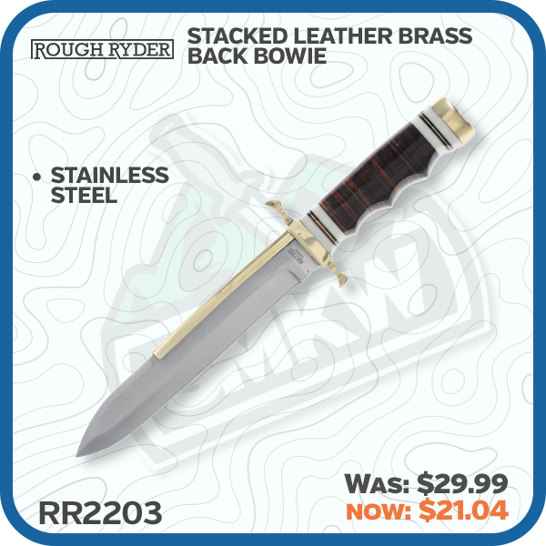 Rough Ryder Stacked Leather Brass Back Bowie