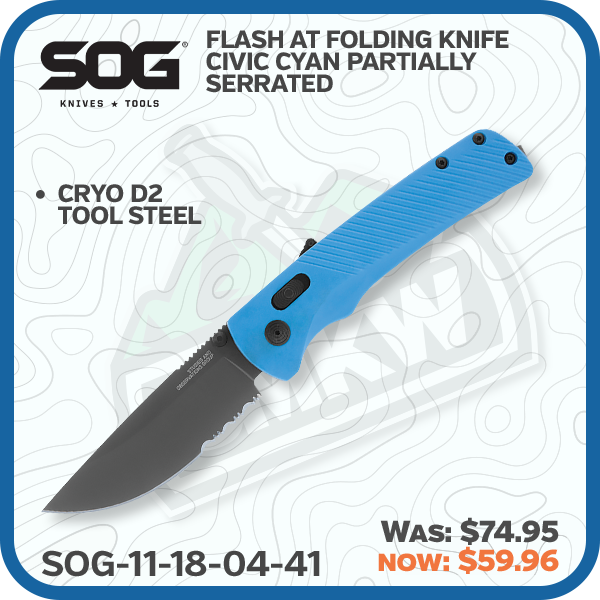 SOG Flash AT Folding Knife Civic Cyan Partially Serrated