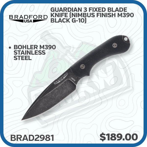 Bradford Guardian 3 Fixed Blade Knife (Nimbus Finish M390 Black G-10)