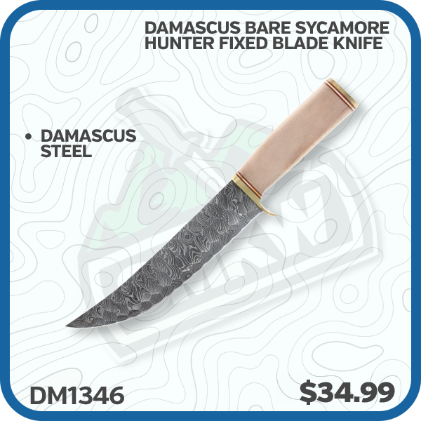 Szco Damascus Bare Sycamore Hunter Fixed Blade Knife