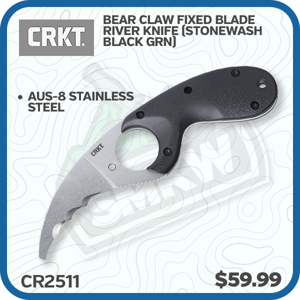 CRKT Bear Claw Fixed Blade River Knife (Stonewash | Black GRN)