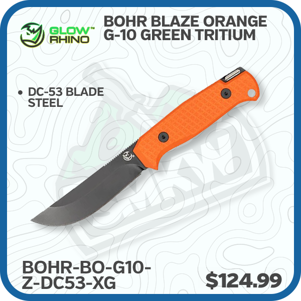 Glow Rhino Bohr Fixed Blade Knife Blaze Orange G-10 Green Tritium