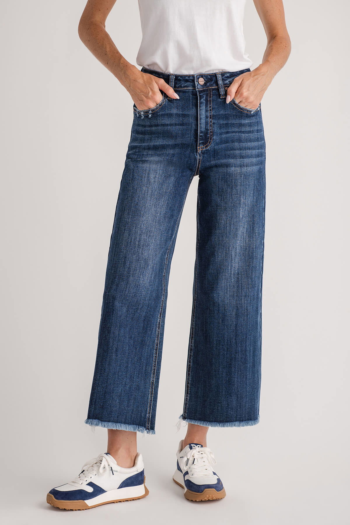 Image of Risen Crop Raw Hem Wideleg Jeans