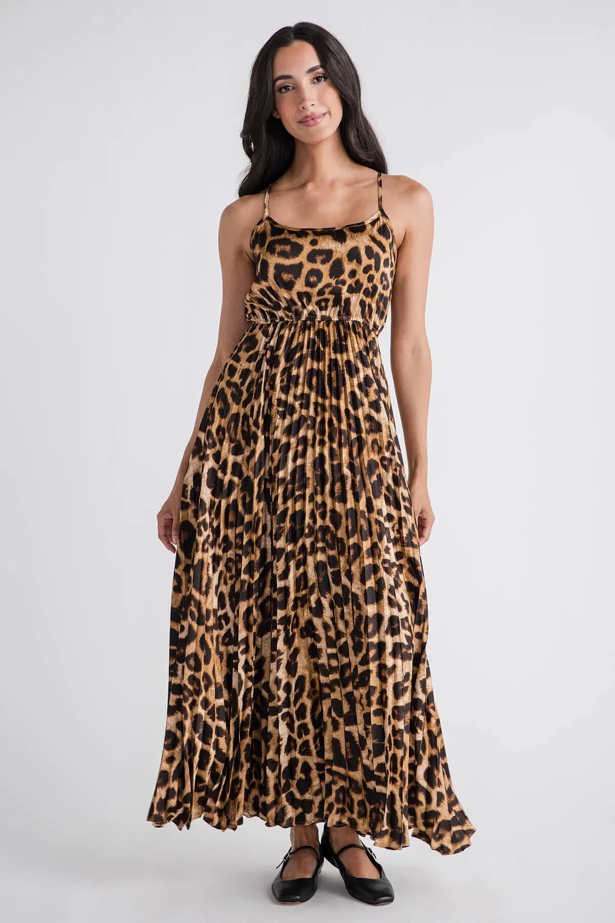 Image of Miou Muse Leopard Print Pleated Dress