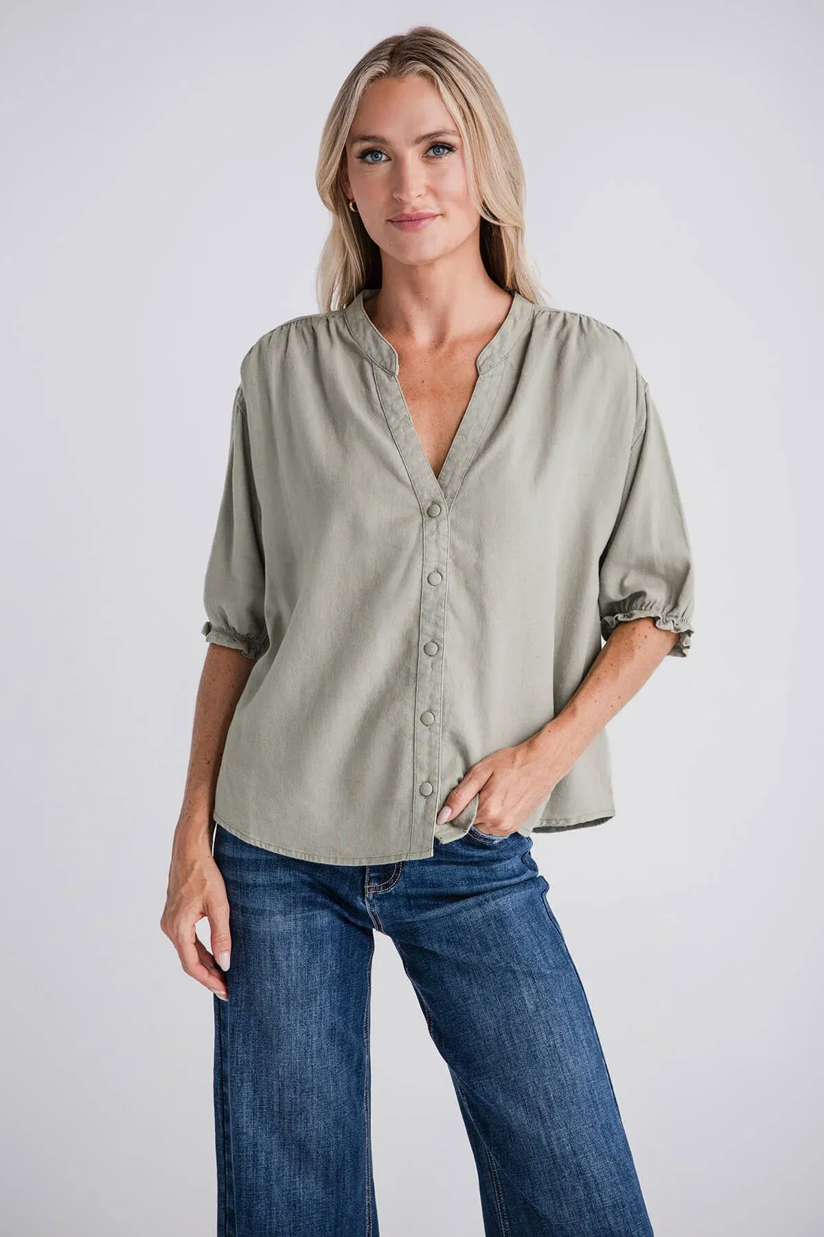 Image of Risen Button Front Linen Shirt