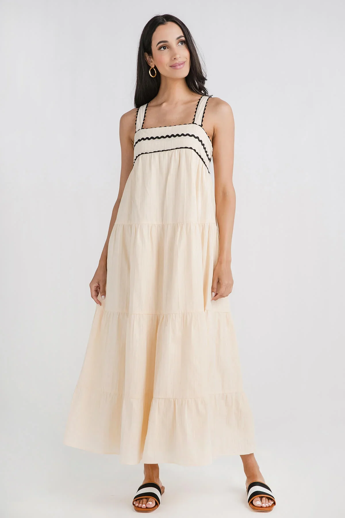 Image of Lalavon Cotton Tiered Sleeveless Maxi Dress