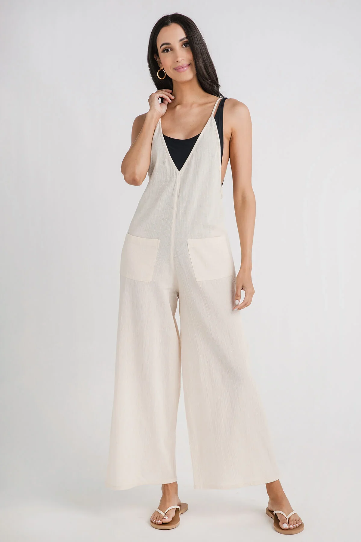 Image of Elan Crinkle Patch Pocket Jumpsuit Coverup