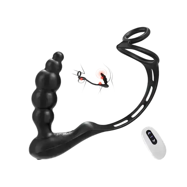 3 in 1 Anal Beads Prostate Massager Dual Cock Rings Anal Vibrator Toy