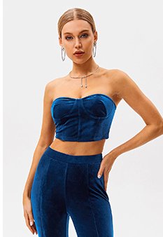 SOLADO Velvet Off Shoulder Bow Design Crop Top