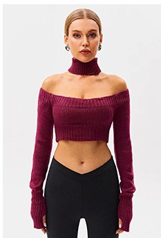 Halter Neck Cold Shoulder Ribbed Knit Sweater