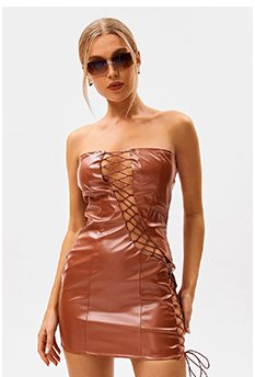 Off Shoulder Lace Up PU Leather Mini Dress