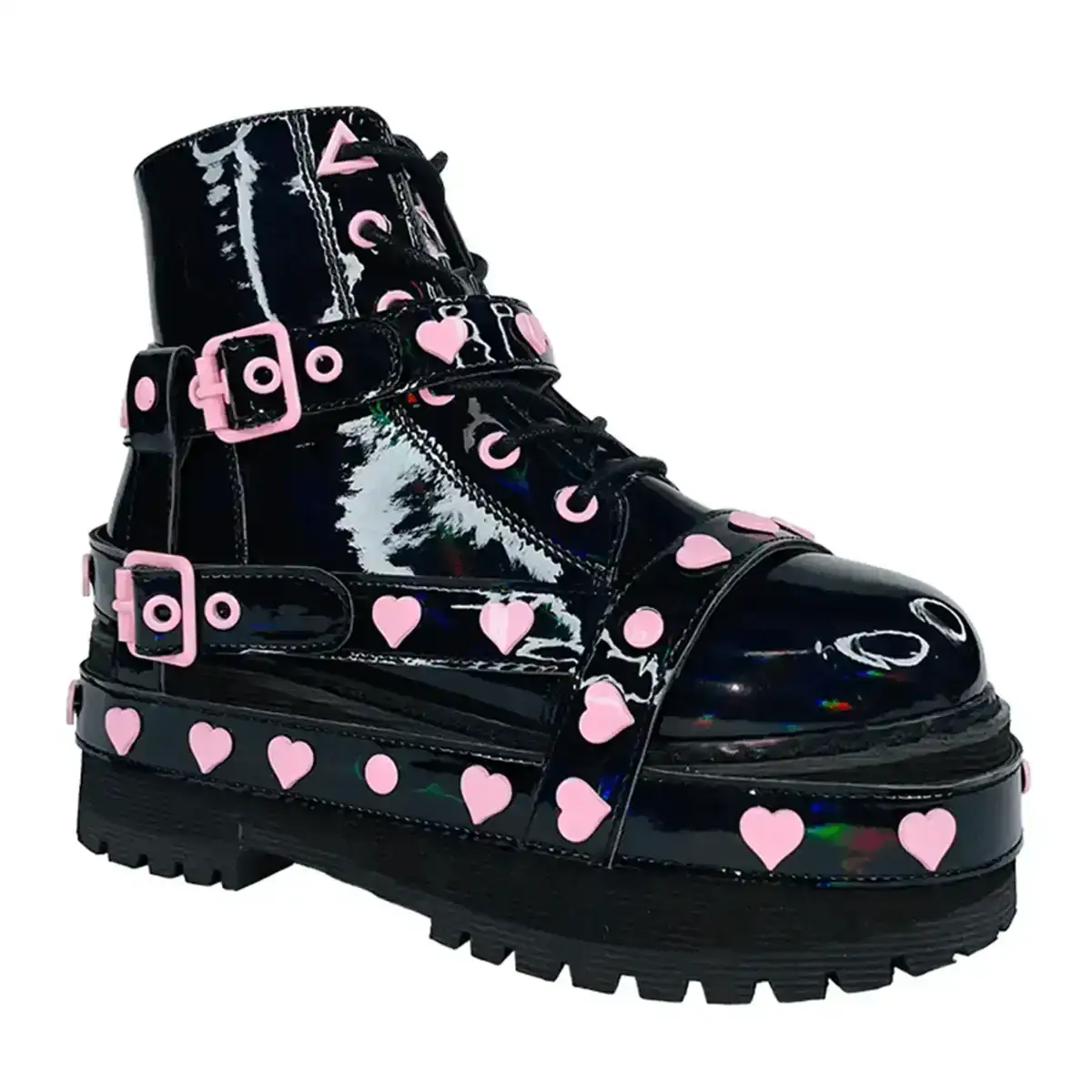 YRU SLAYER BNDG HEART BOOTS BLACK HOLO / PINK