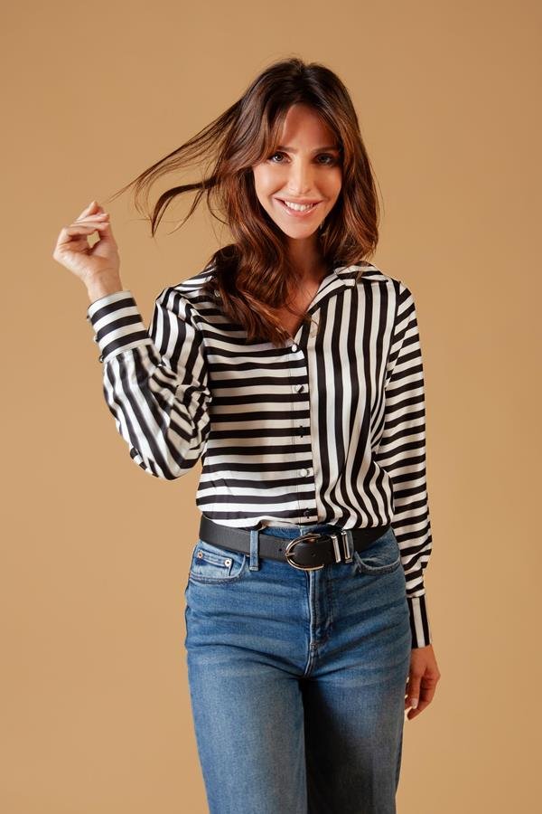 Image of Stripe Button Up Blouse