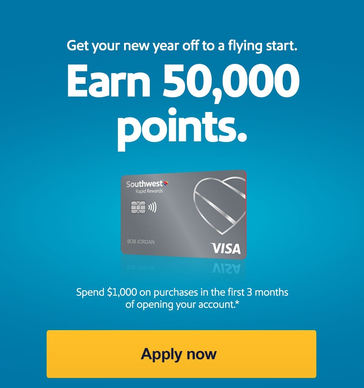 Get your new year off to a flying start. Earn 50,000 bonus points. Spend \\$1,000 on purchases in the first 3 months of opening your account* [Apply now]
