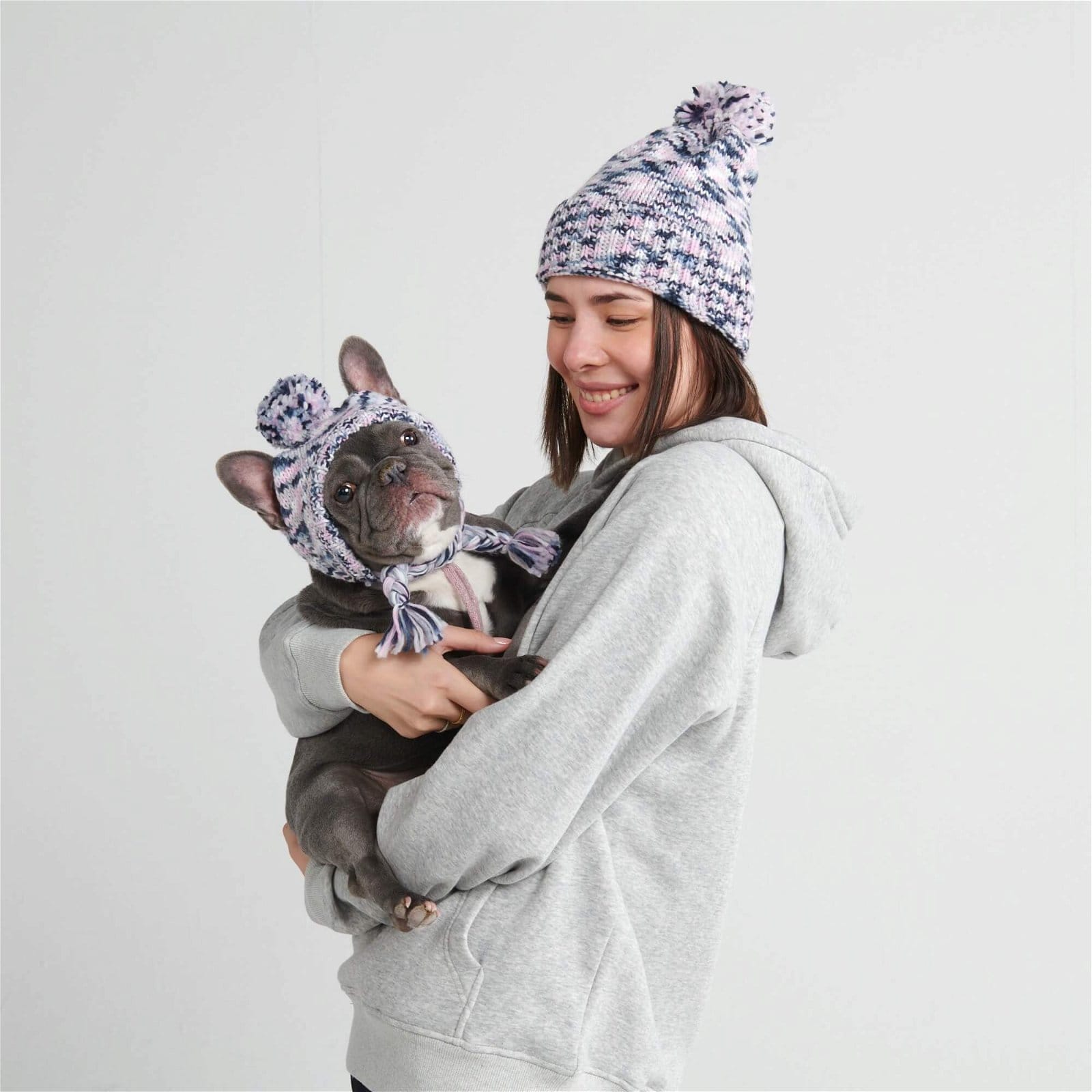 Image of Human Pompom Hat - Pink Grey Navy