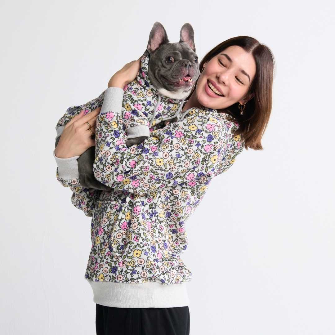 Image of Vintage Flower Dog Hoodie - Light Grey (2)