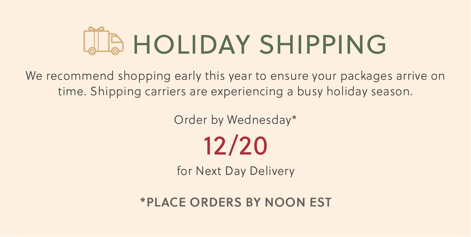 Holiday Shipping Information
