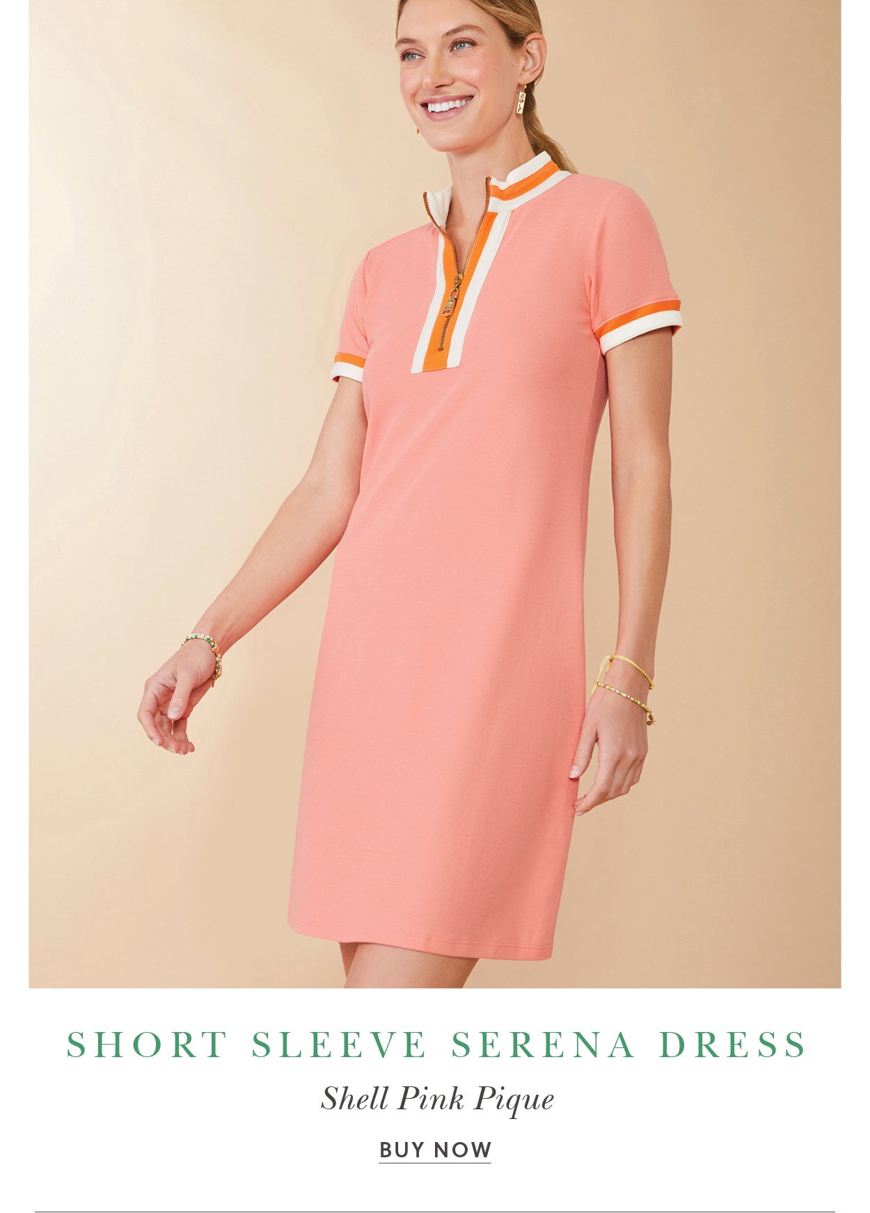 Short Sleeve Serena Pique Dress Shell Pink