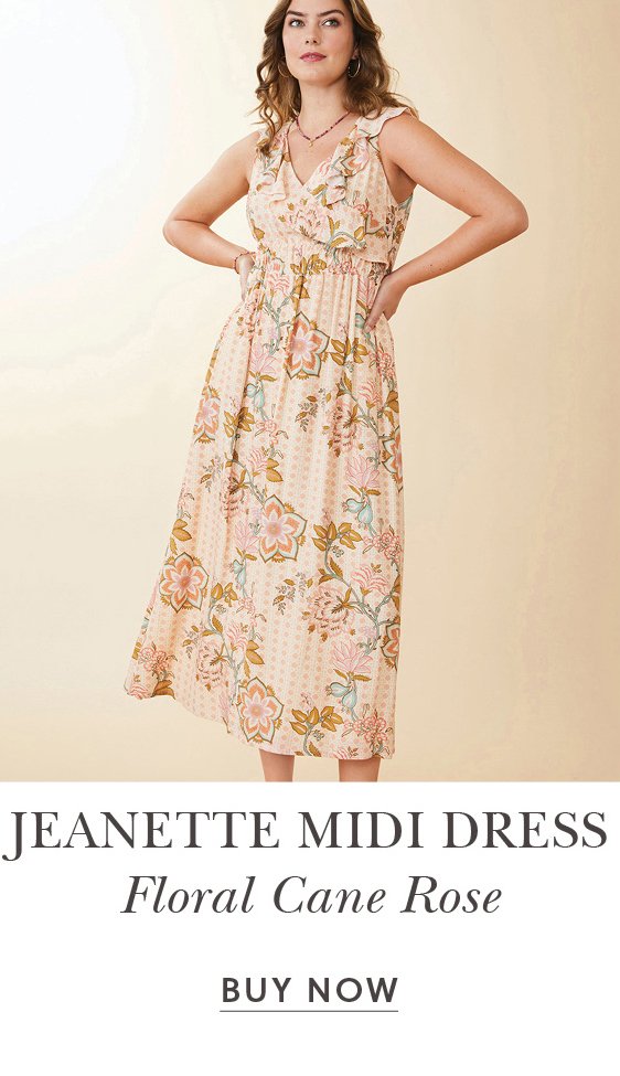 Jeanette Midi Dress Calm Waters Floral Cane Rose