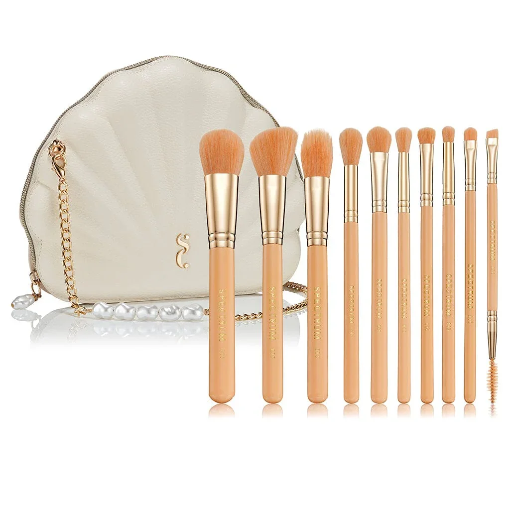 Image of Glam Clam 10 Piece Makeup Brush Set in Bag