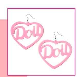 Pink Doll Heart Dangle Earrings