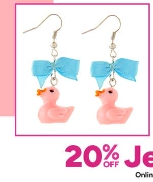 Pink Duck and Blue Bow Dangle Earrings