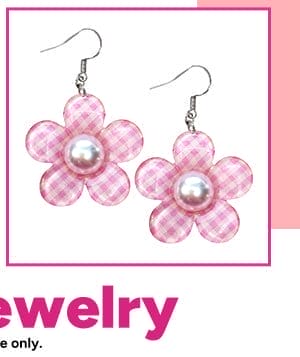 Pink Plaid Flower Dangle Earrings