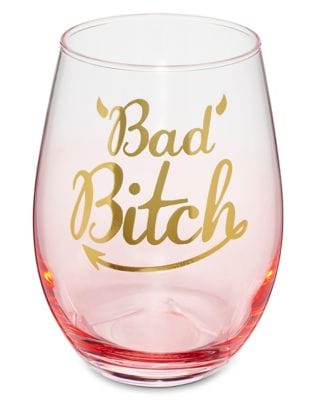 Pink Ombre Bad Bitch Stemless Wine Glass