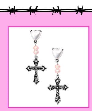 Pearl-Effect Cross Dangle Earrings