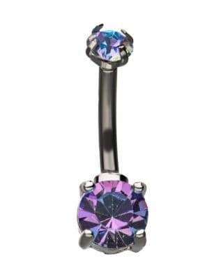 Rainbow CZ Belly Ring - 14 Gauge