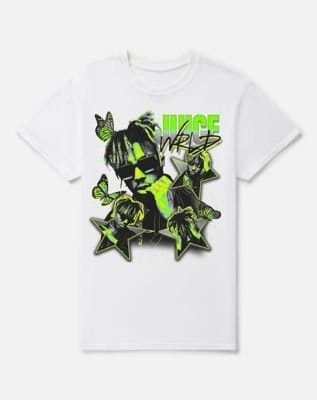 White and Green Juice WRLD Stars T Shirt - Juice WRLD