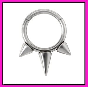 Silvertone Spike Titanium Septum Ring - 16 Gauge