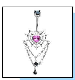 CZ Spider Web Dangle Belly Ring - 14 Gauge