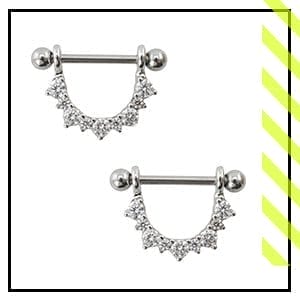 Loop CZ Dangle Nipple Rings - 14 Gauge