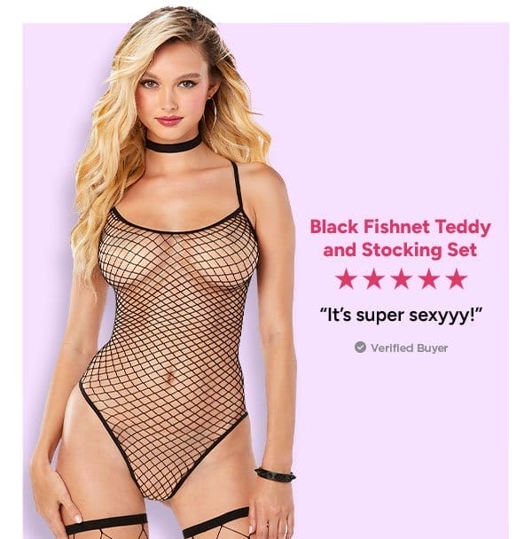 Black Fishnet Teddy and Stocking Set