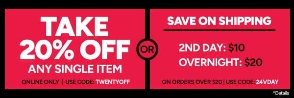 20% off any item or shipping deals on orders over \\$20