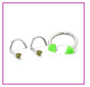 Kayla Malecc Multi-Pack CZ Horseshoe and Screw Nose Rings with Green Ends 3 Pack – 20-16 Gauge