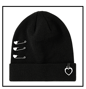 Heart Safety Pin Knit Hat