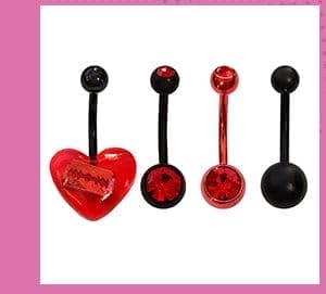 Multi-Pack CZ Red Heart and Razor Belly Rings 4 Pack - 14 Gauge