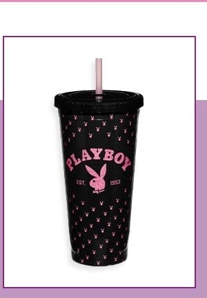 Playboy Glitter Cup with Straw - 20 oz.