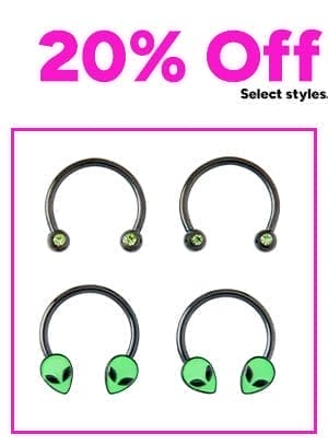 Multi-Pack Green CZ Alien Horseshoe Rings 2 Pair - 16 Gauge